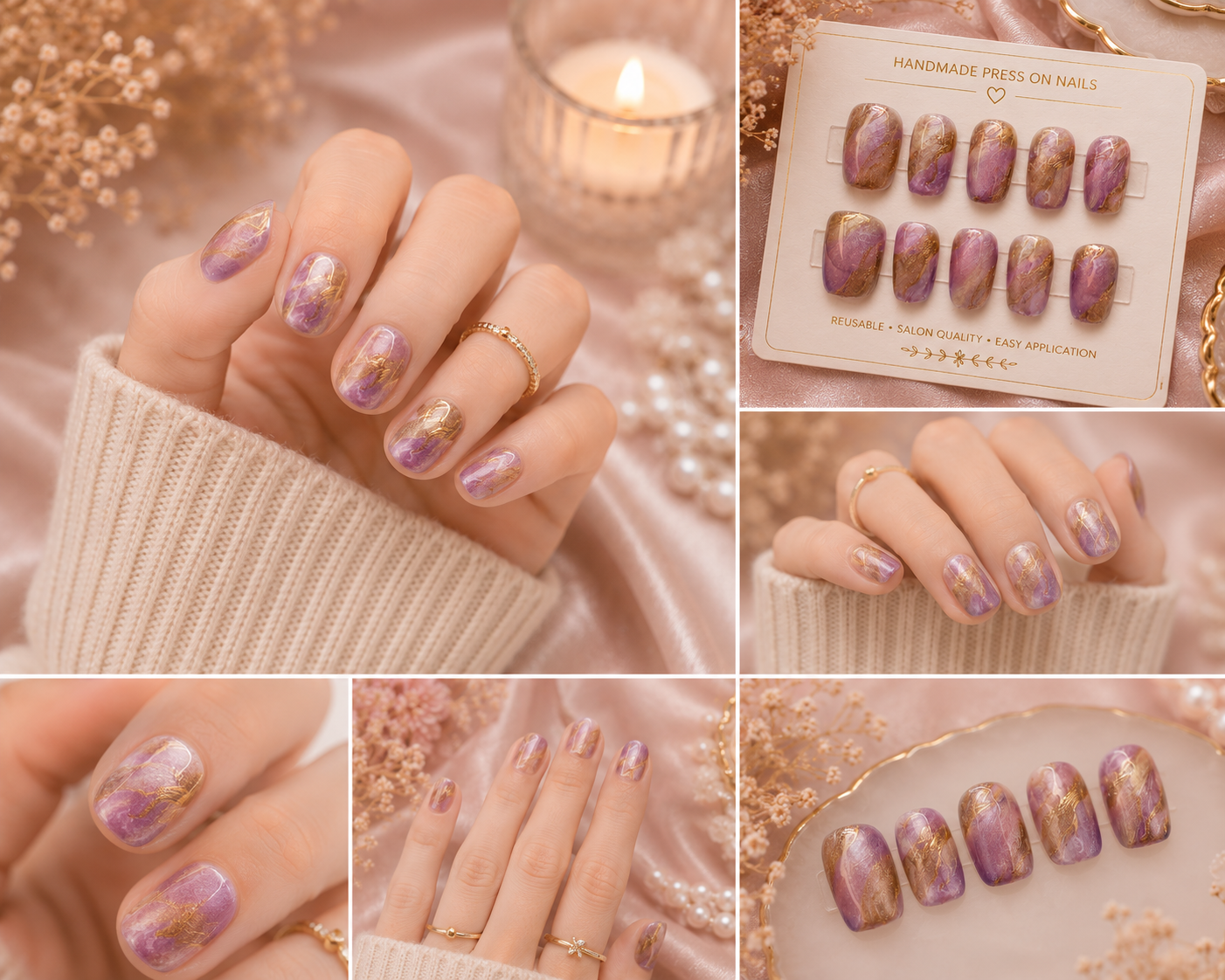 Royal Amethyst Marble Press-On Nails 💜✨ Size L