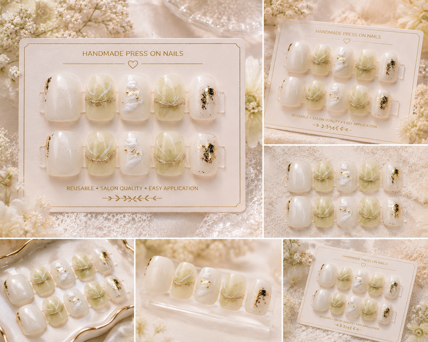 Ivory Bloom Luxe Press-On Nails 🤍✨ Size L