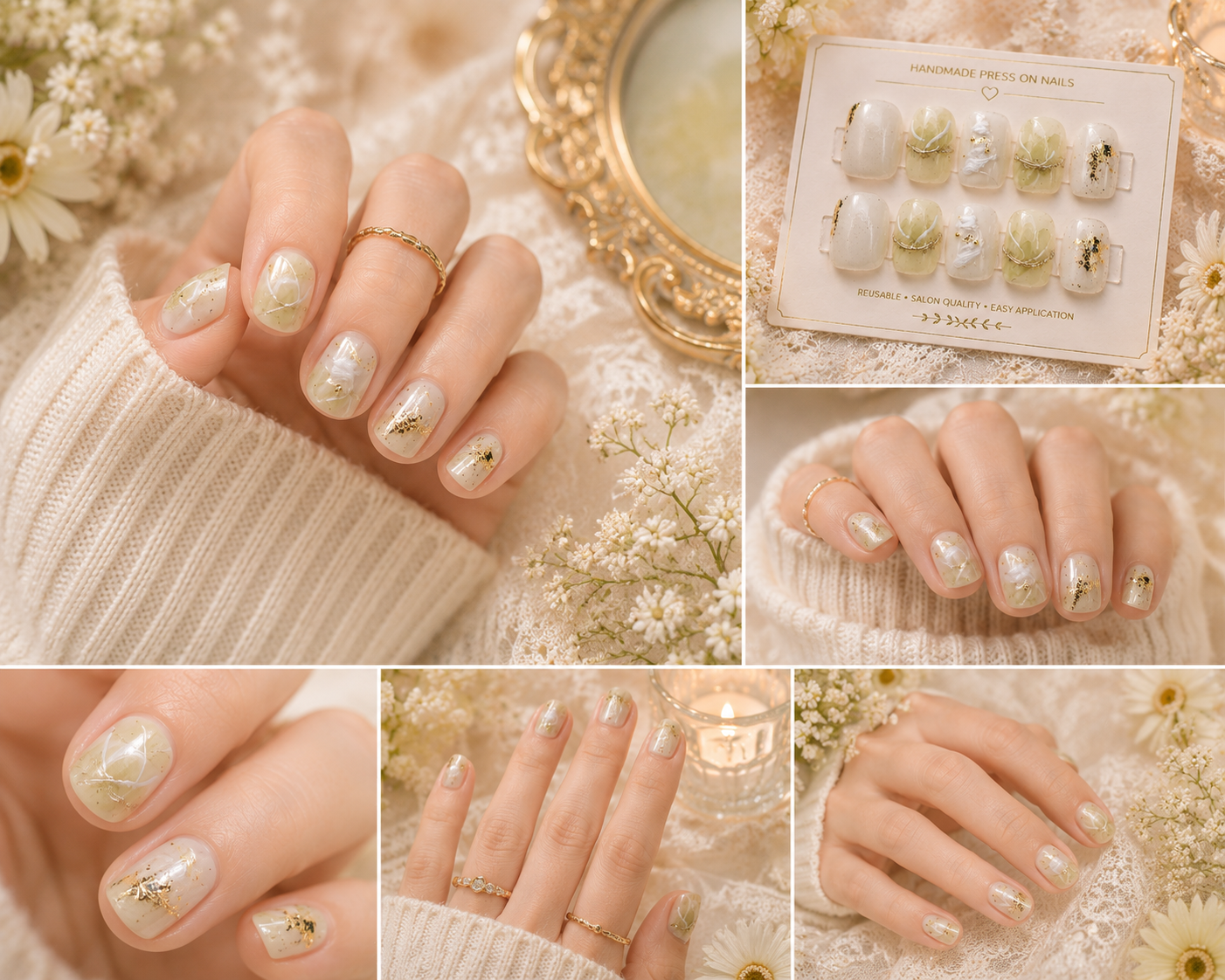 Ivory Bloom Luxe Press-On Nails 🤍✨ Size L